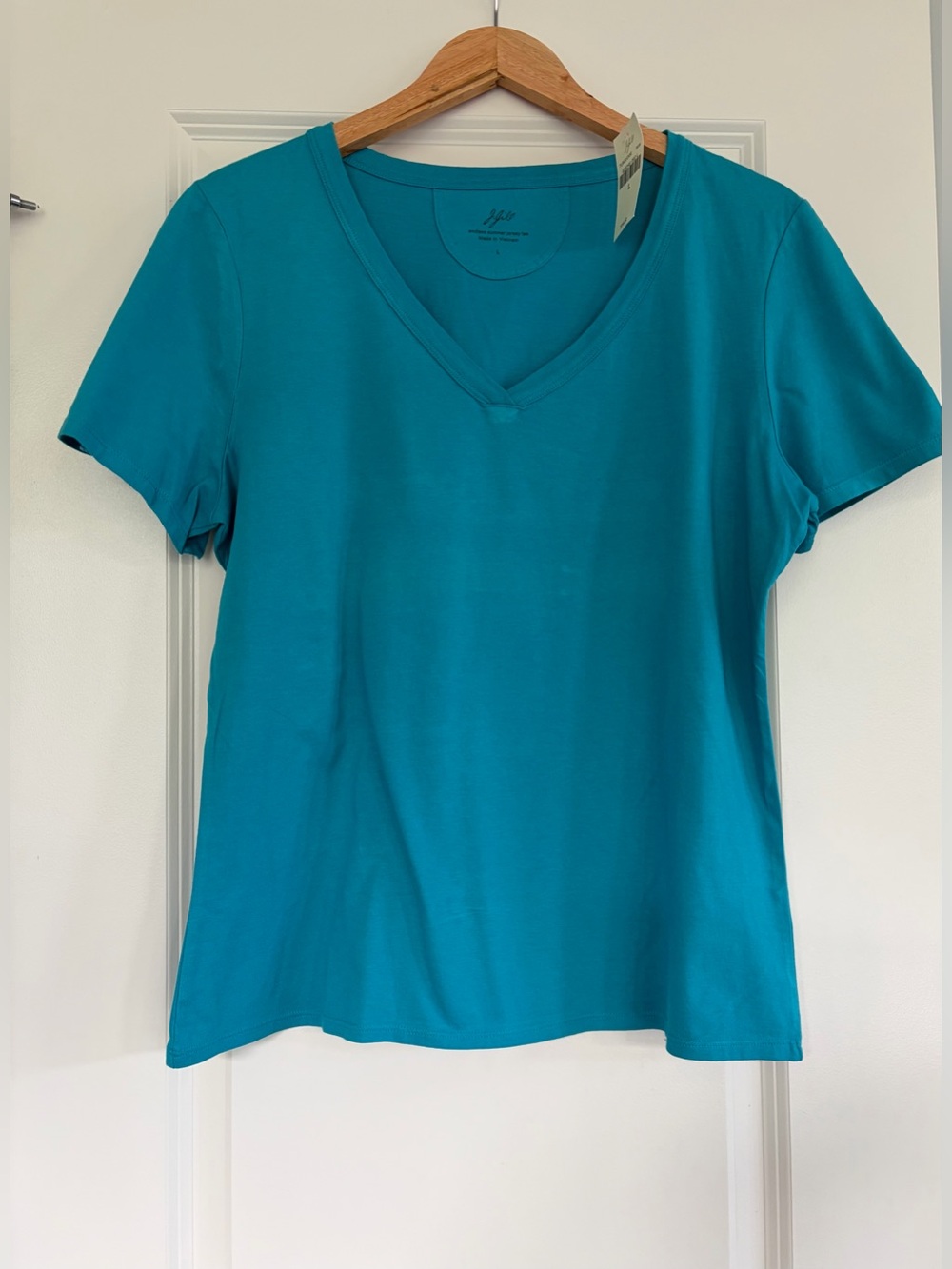 J Jill Women’s V-Neck Endless Summer Jersey Tee in Teal - Classic Everyday Top